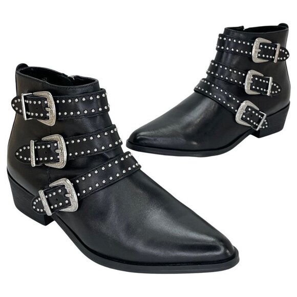 Aqua Blane Black Leather Womens Ankle Boots Size 7.5M - Picture 11 of 12